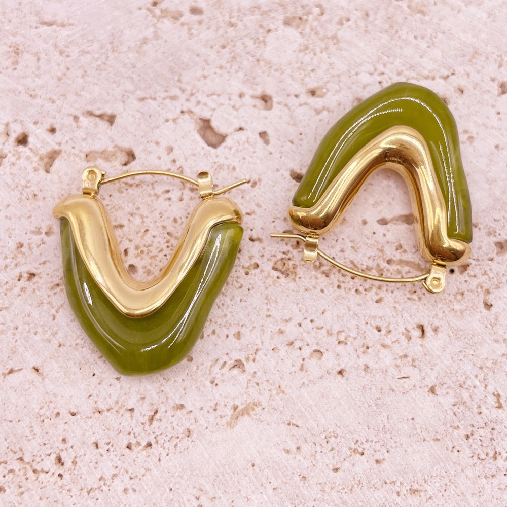 Waterproof Olive Green Earrings - Picture 2 of 5